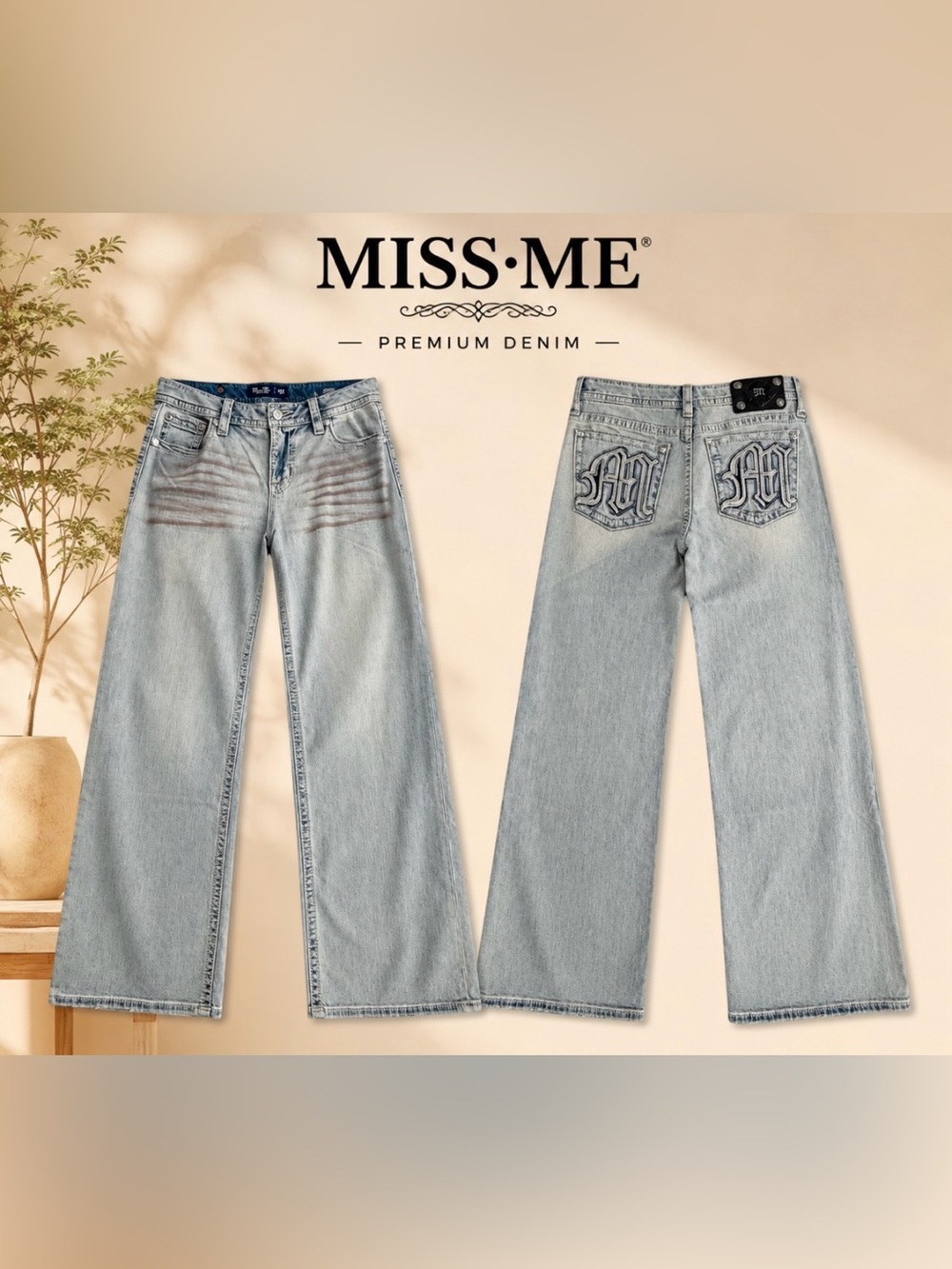 🎀 NWT Miss Me Mid-Rise Wide Leg Jeans - Size 29x32 (M9479WV / VTG BLU)🎀